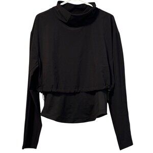 Athleta Layered Shirt‎ Scrunch Bottom Size Medium Black Polyester Blend Preppy